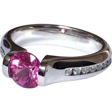 Vintage Platinum Pink Sapphire Diamond Eternity B… - image 1