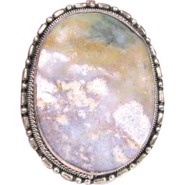 Large Kentucky Agate Silvertone Pendant / Brooch,… - image 1