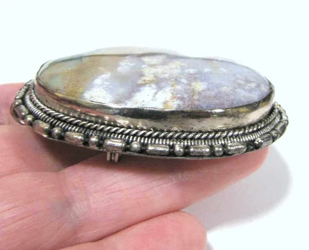 Large Kentucky Agate Silvertone Pendant / Brooch,… - image 2