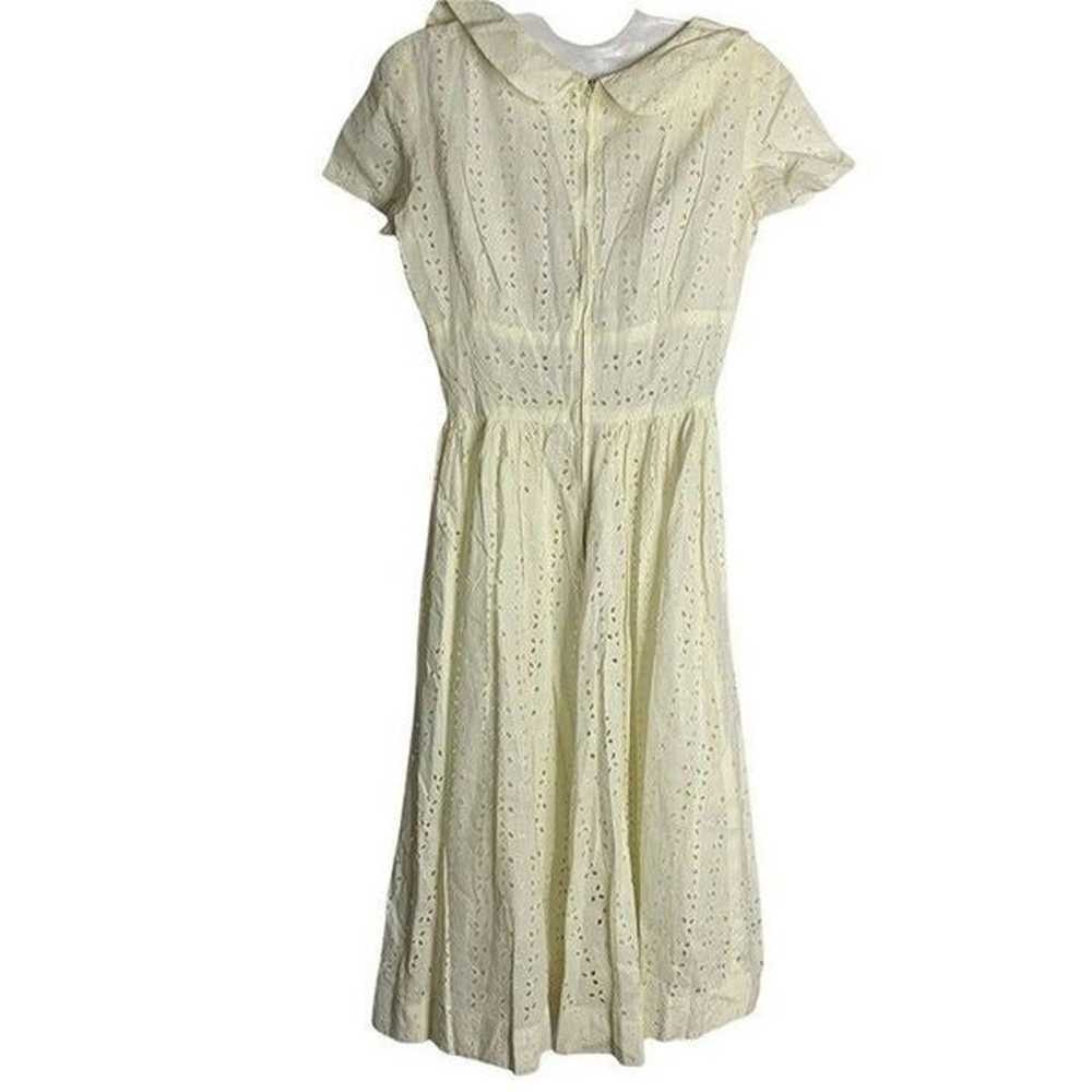 Vintage 50s Eyelet Circle Swing Dress S Ivory Sli… - image 3