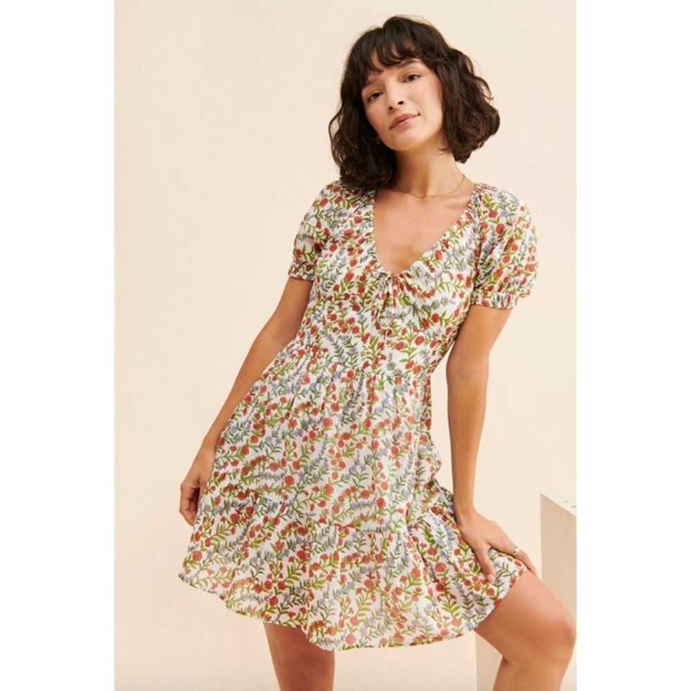 Banjanan Artemis Puff Sleeve Floral Mini Dress Wh… - image 1