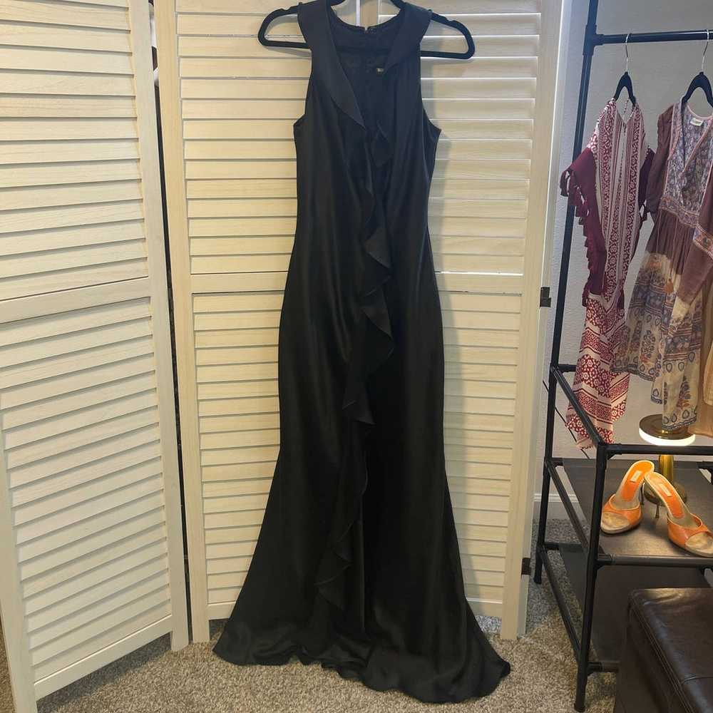 Aidan Mattox Black Vneck Ruffled Front Long Dress… - image 2