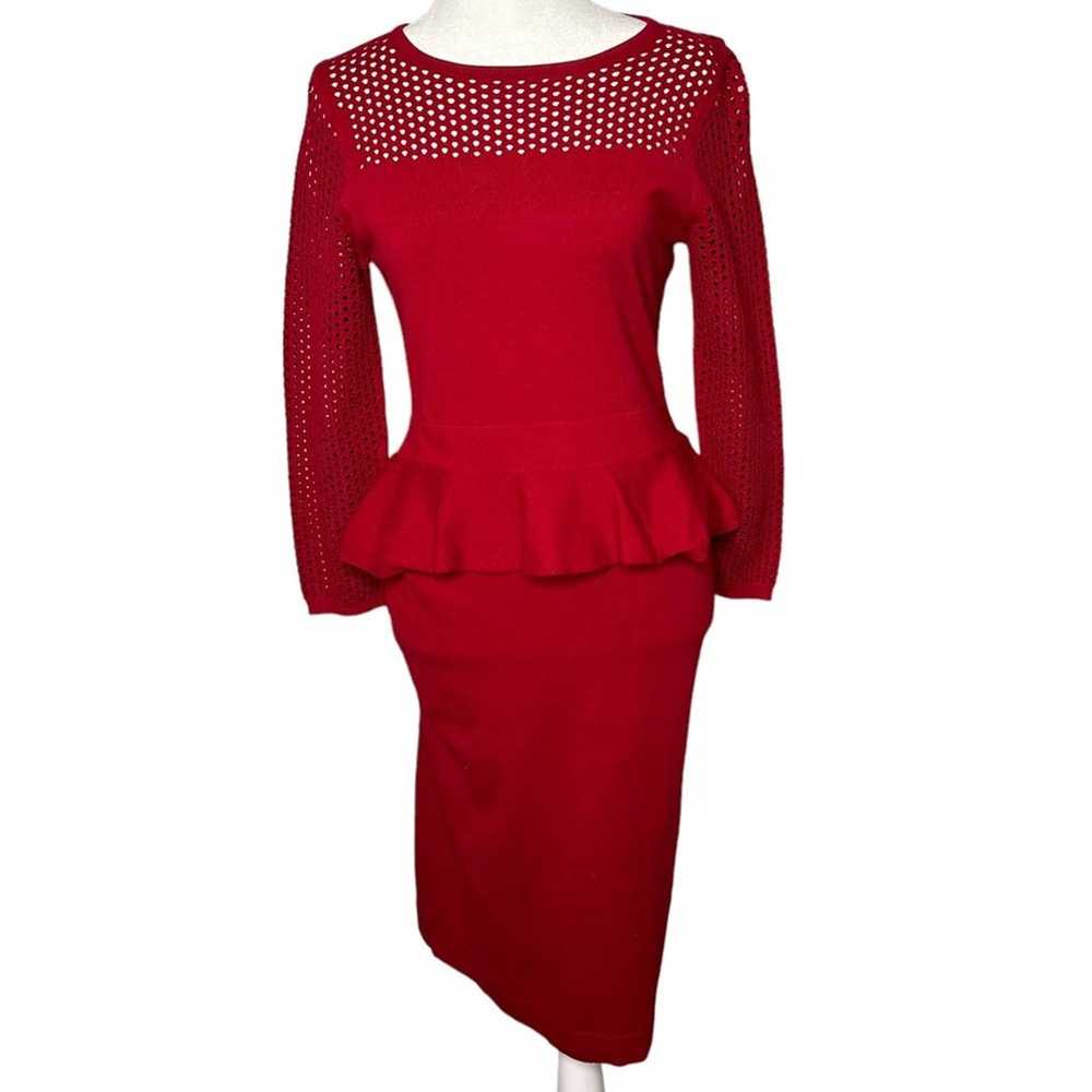 Karen Millen Red Knit Peplum Bodycon Dress - image 2
