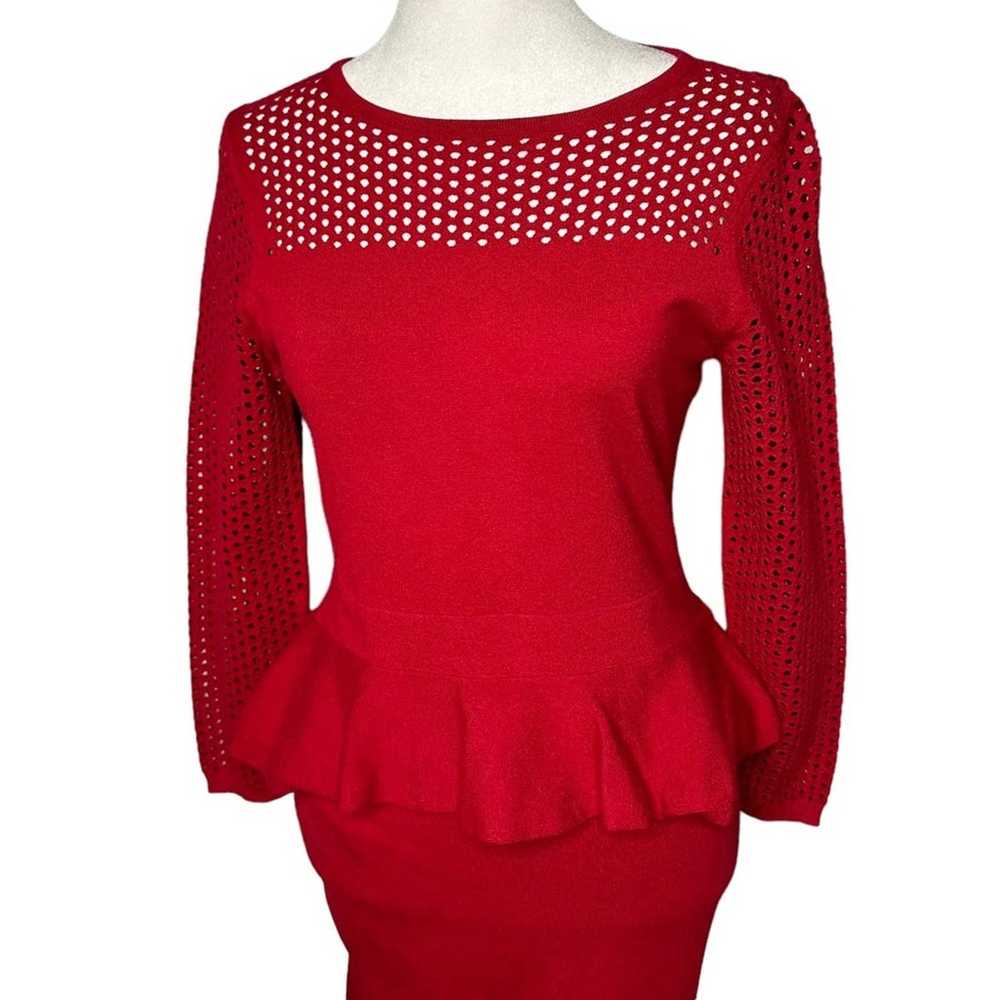 Karen Millen Red Knit Peplum Bodycon Dress - image 4