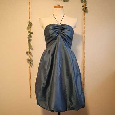 Amsale Blue Halter Neck Bubble Midi Party Dress Si