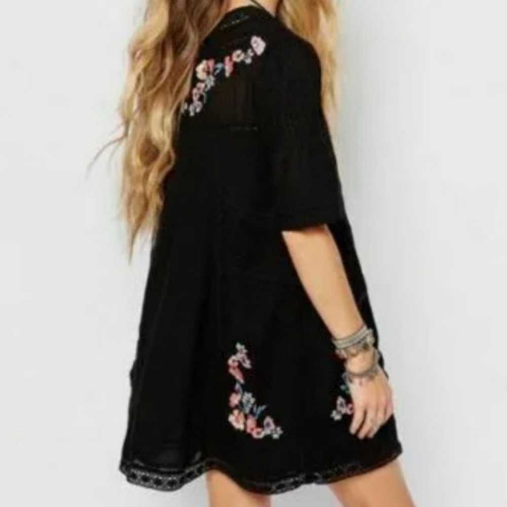 Free People Victorian Embroidered   Black Smock D… - image 2