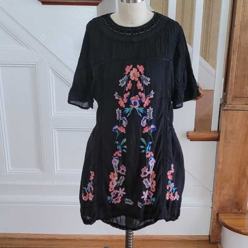 Free People Victorian Embroidered   Black Smock D… - image 3