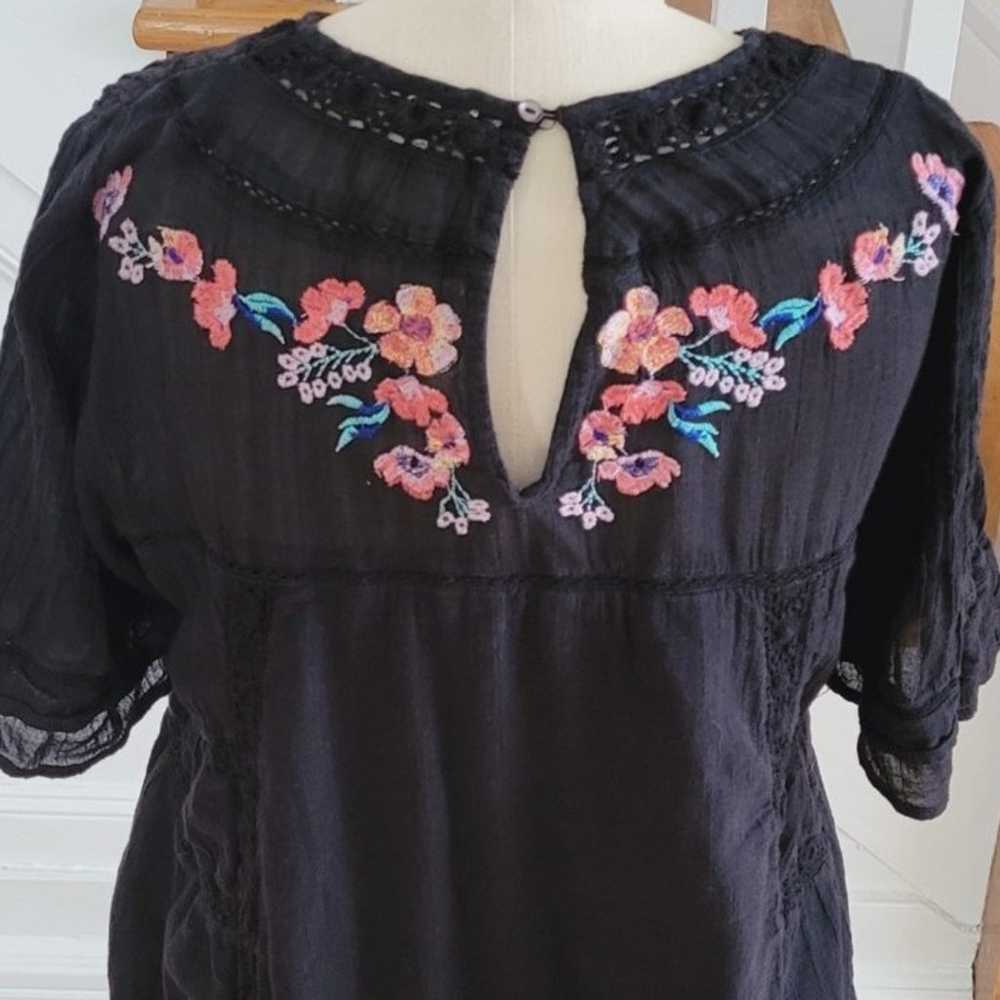 Free People Victorian Embroidered   Black Smock D… - image 5