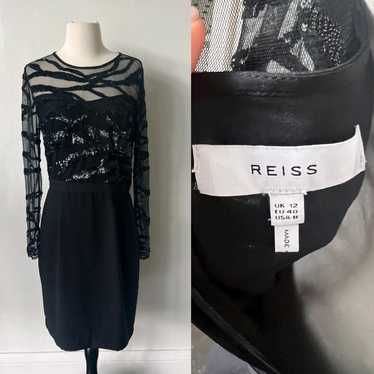 REISS Black Sequin Midi Dress