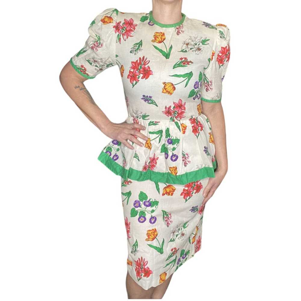 80's Vintage Floral Midi Dress size 10 Puff Sleev… - image 1