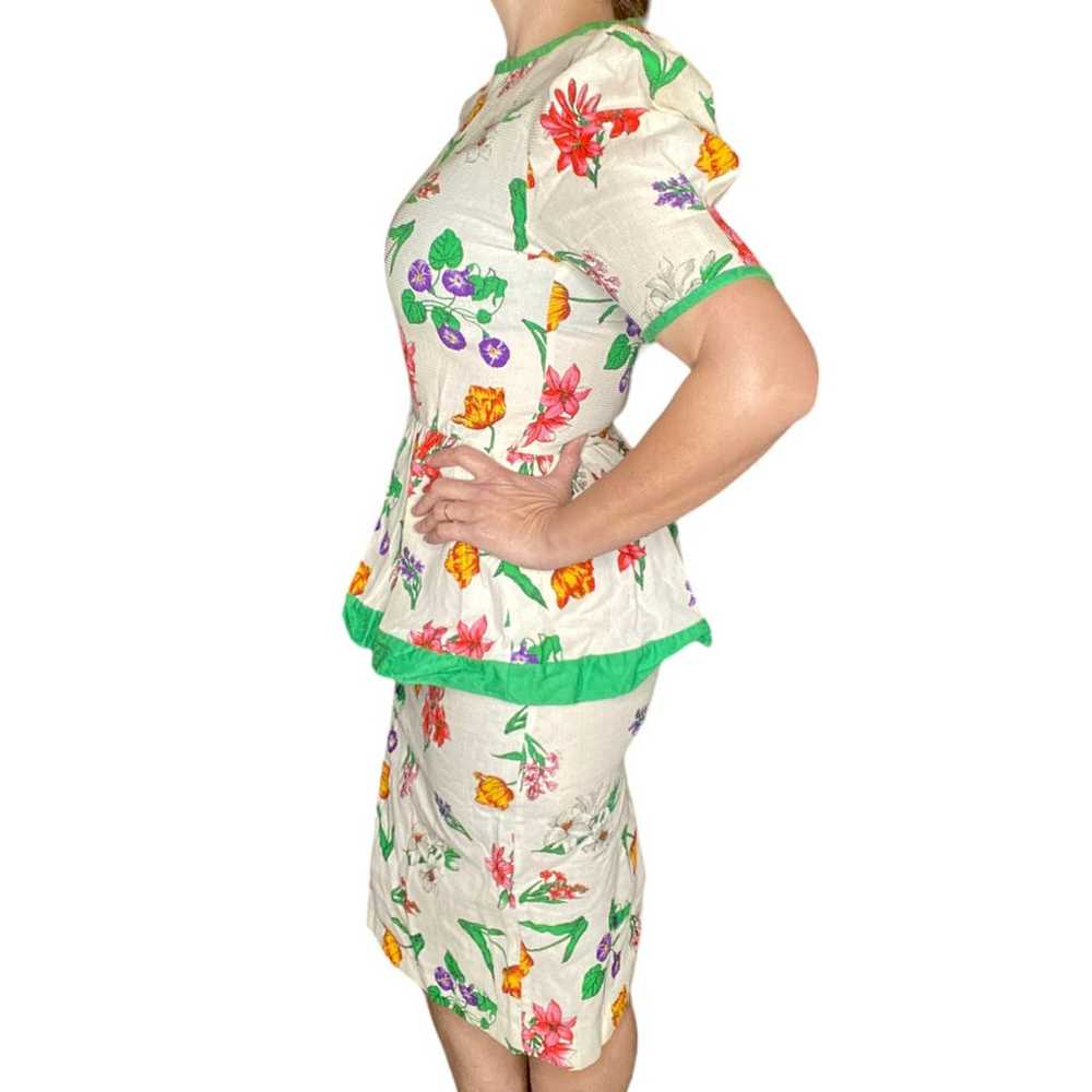 80's Vintage Floral Midi Dress size 10 Puff Sleev… - image 2