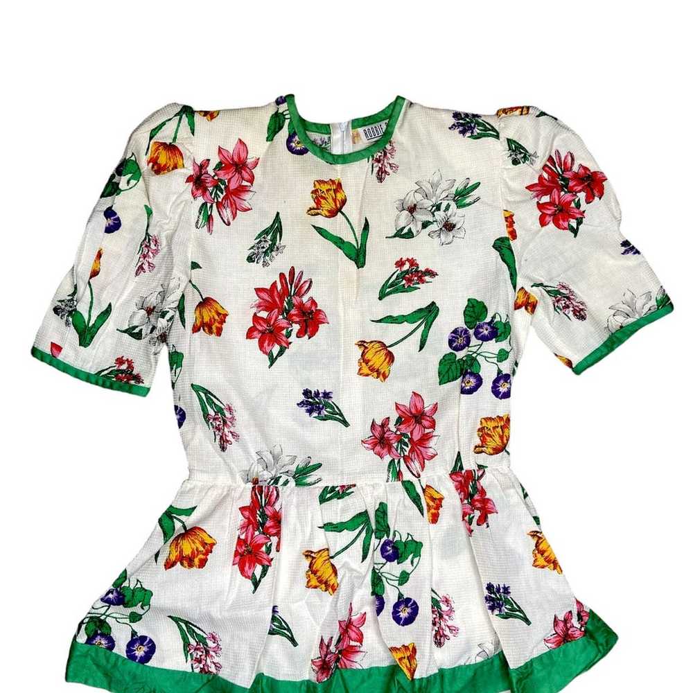 80's Vintage Floral Midi Dress size 10 Puff Sleev… - image 7