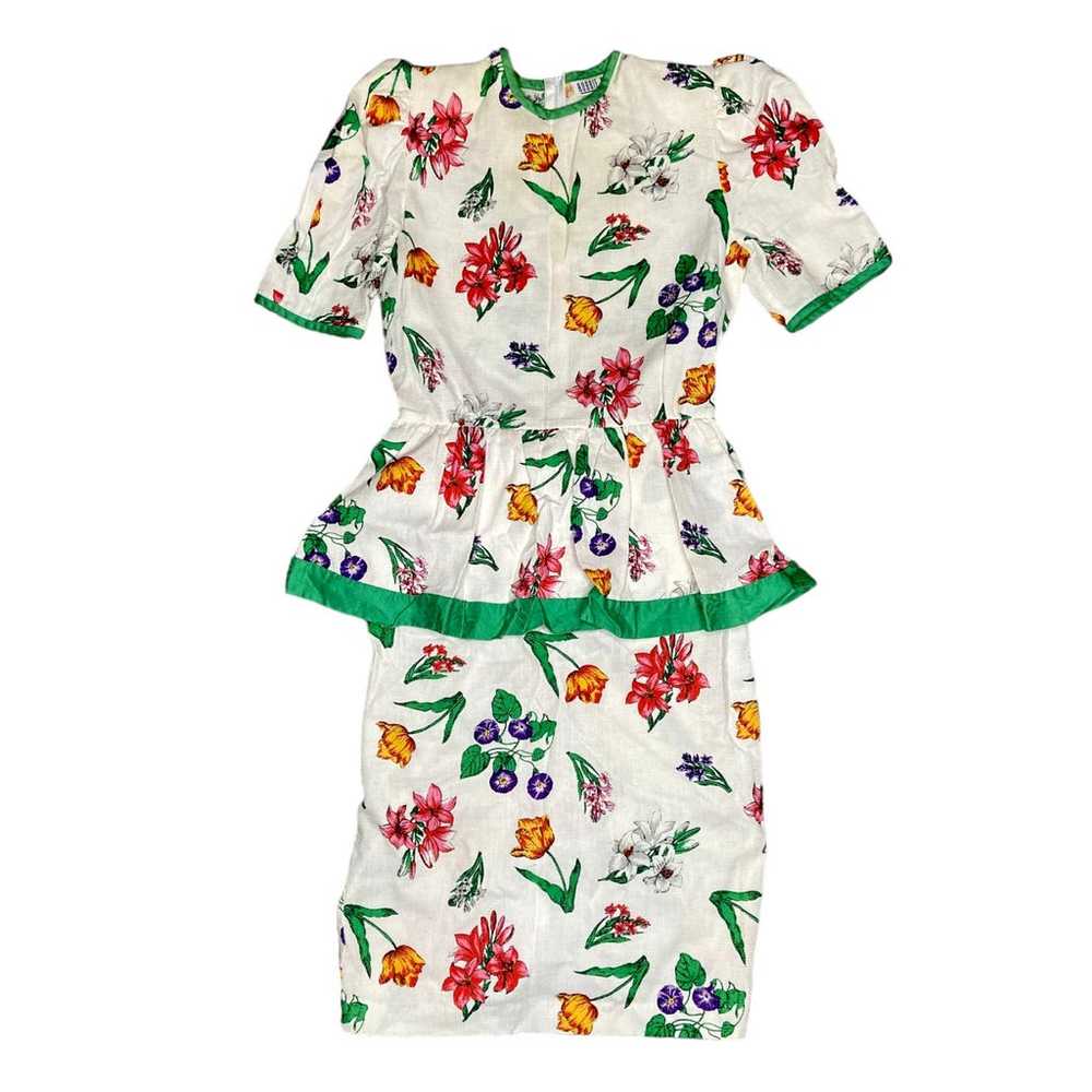 80's Vintage Floral Midi Dress size 10 Puff Sleev… - image 8