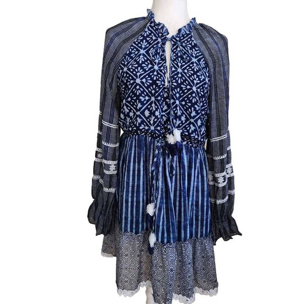 $409 Hemant & Nandita Women's Blue Wht Embroidere… - image 1