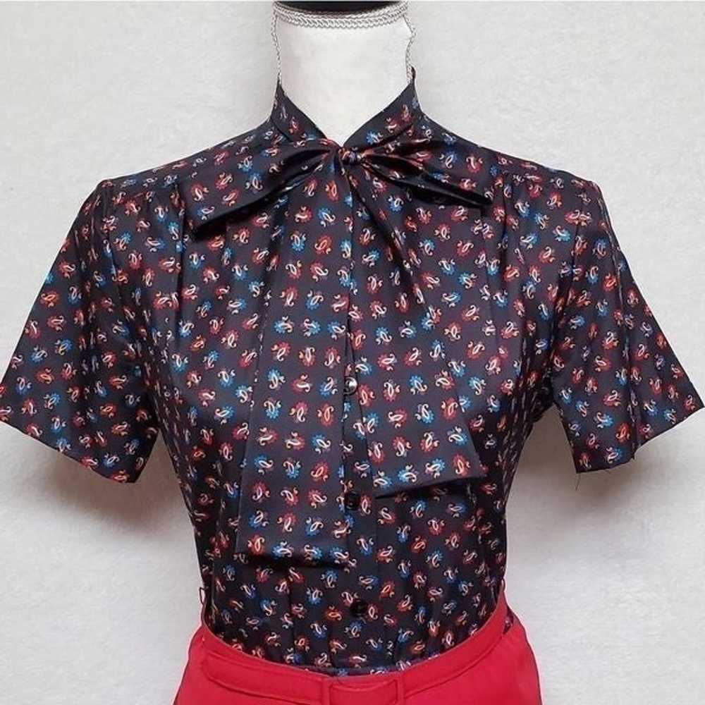 Vintage 1970s Lady Carol Red Paisley Bow Tie Shif… - image 3