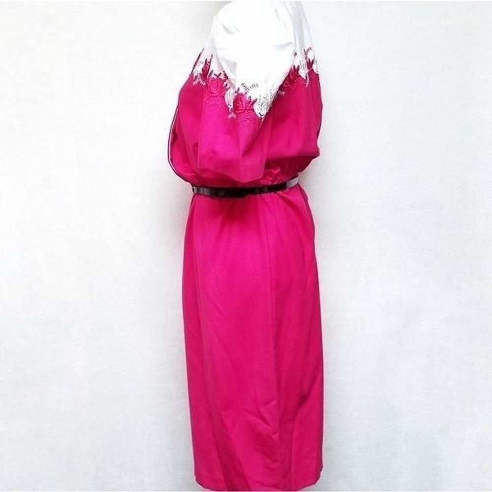VINTAGE 70s Brenner Pink Embroidered Belted Dress - image 5