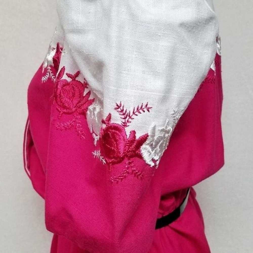 VINTAGE 70s Brenner Pink Embroidered Belted Dress - image 6