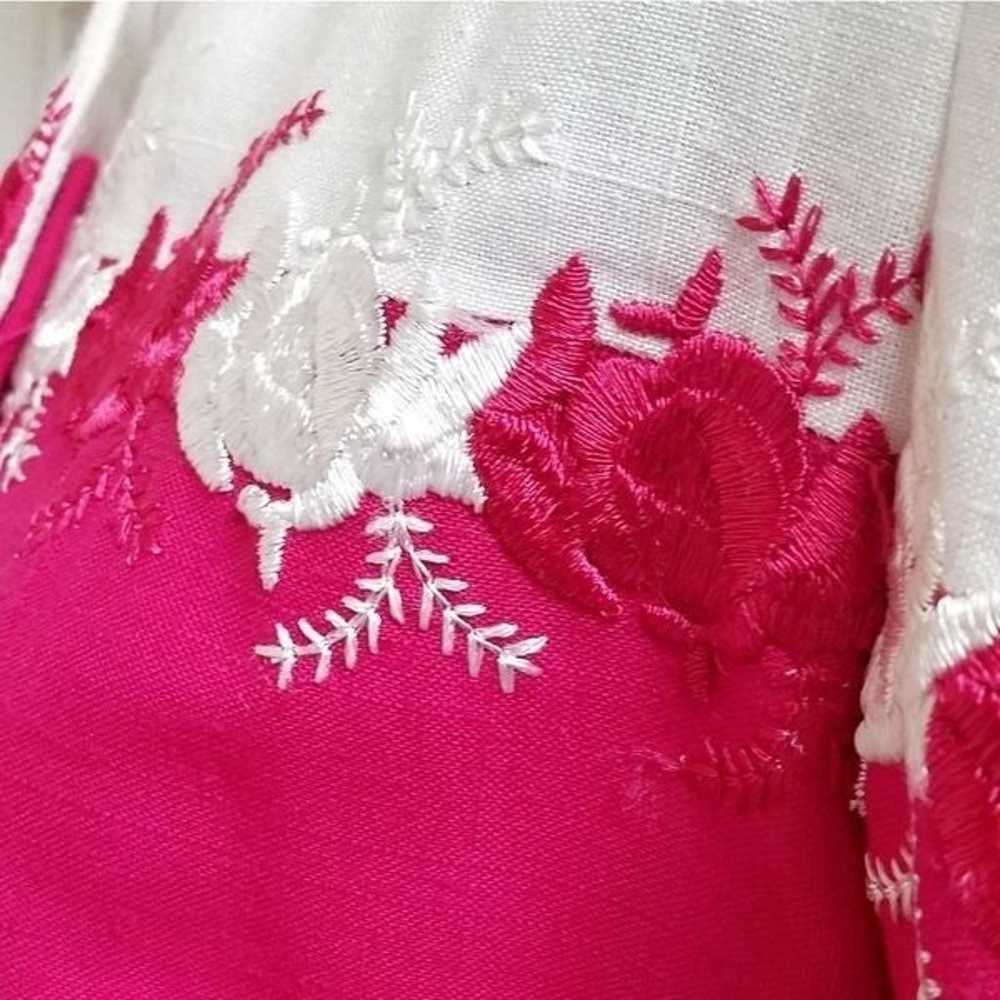 VINTAGE 70s Brenner Pink Embroidered Belted Dress - image 7