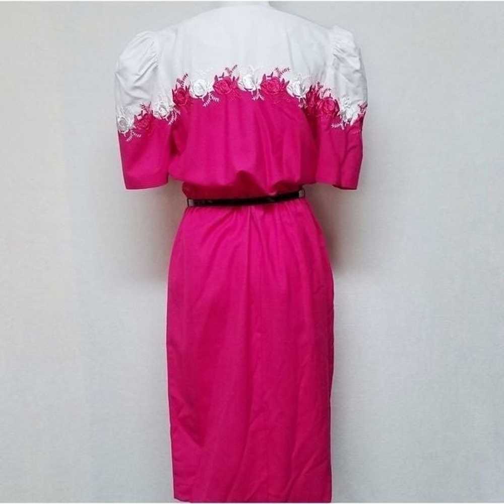 VINTAGE 70s Brenner Pink Embroidered Belted Dress - image 8