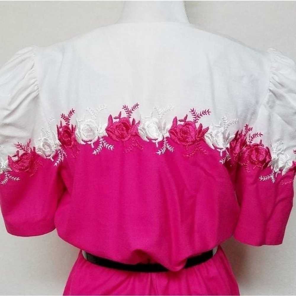 VINTAGE 70s Brenner Pink Embroidered Belted Dress - image 9