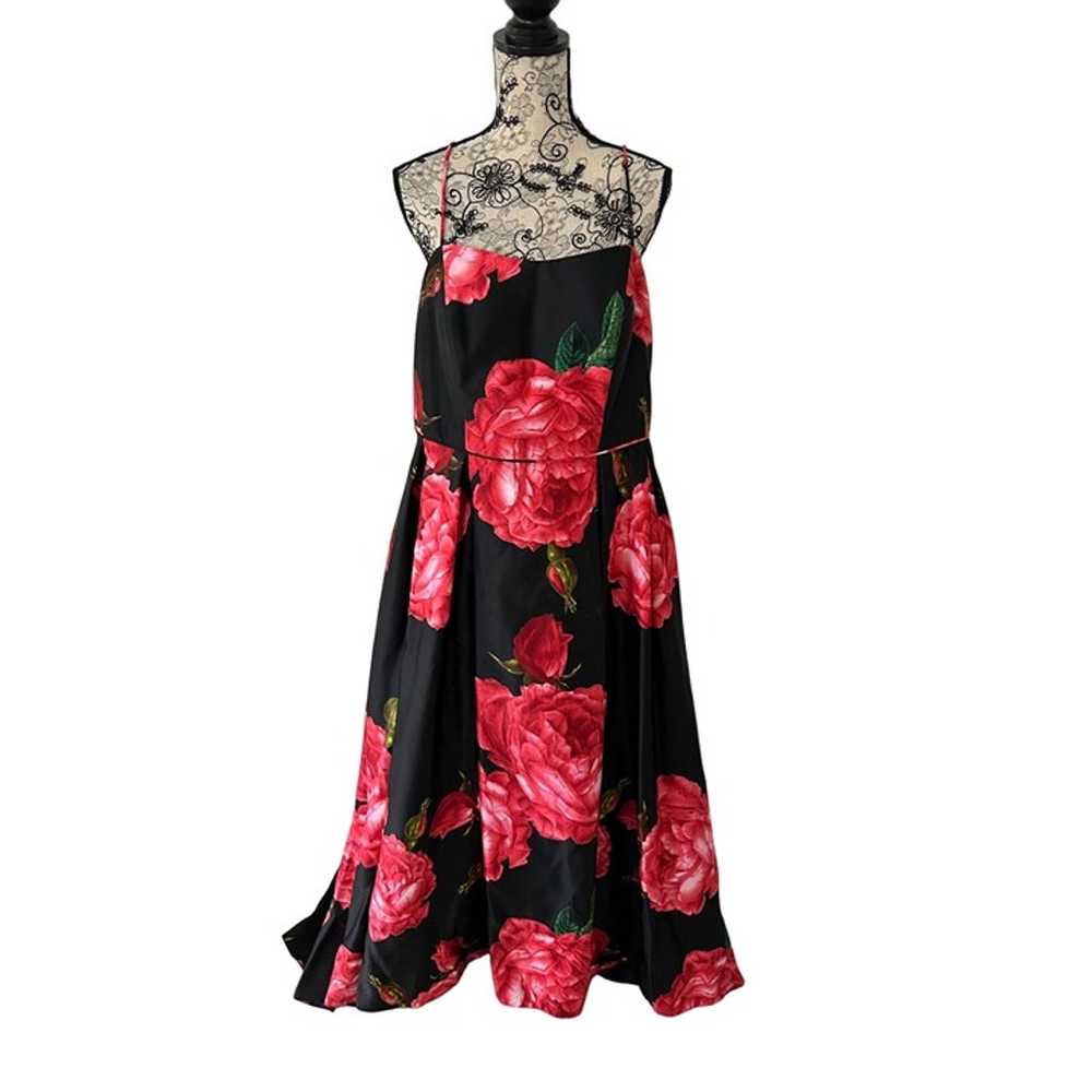 CAMILLE LA VIE Floral Black Rose Gown Sz 14W - image 1