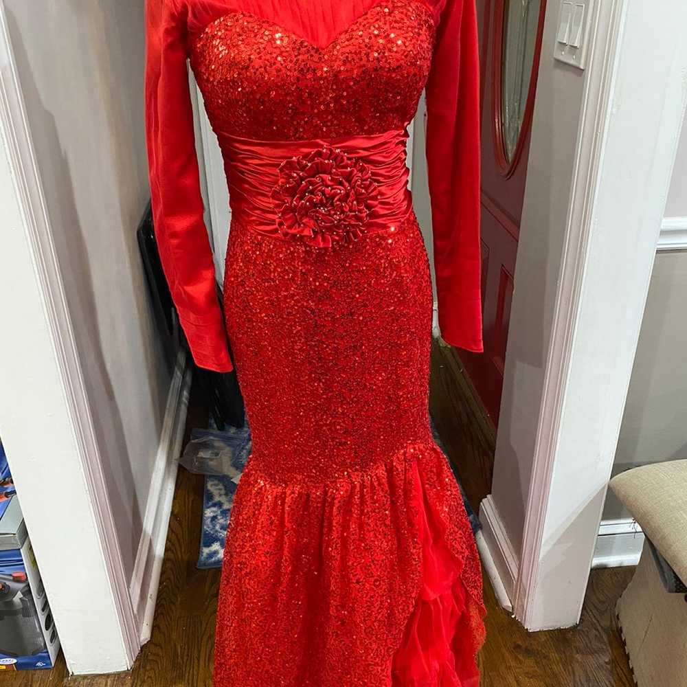 Red Sequin Long Sleeve Dress - image 1