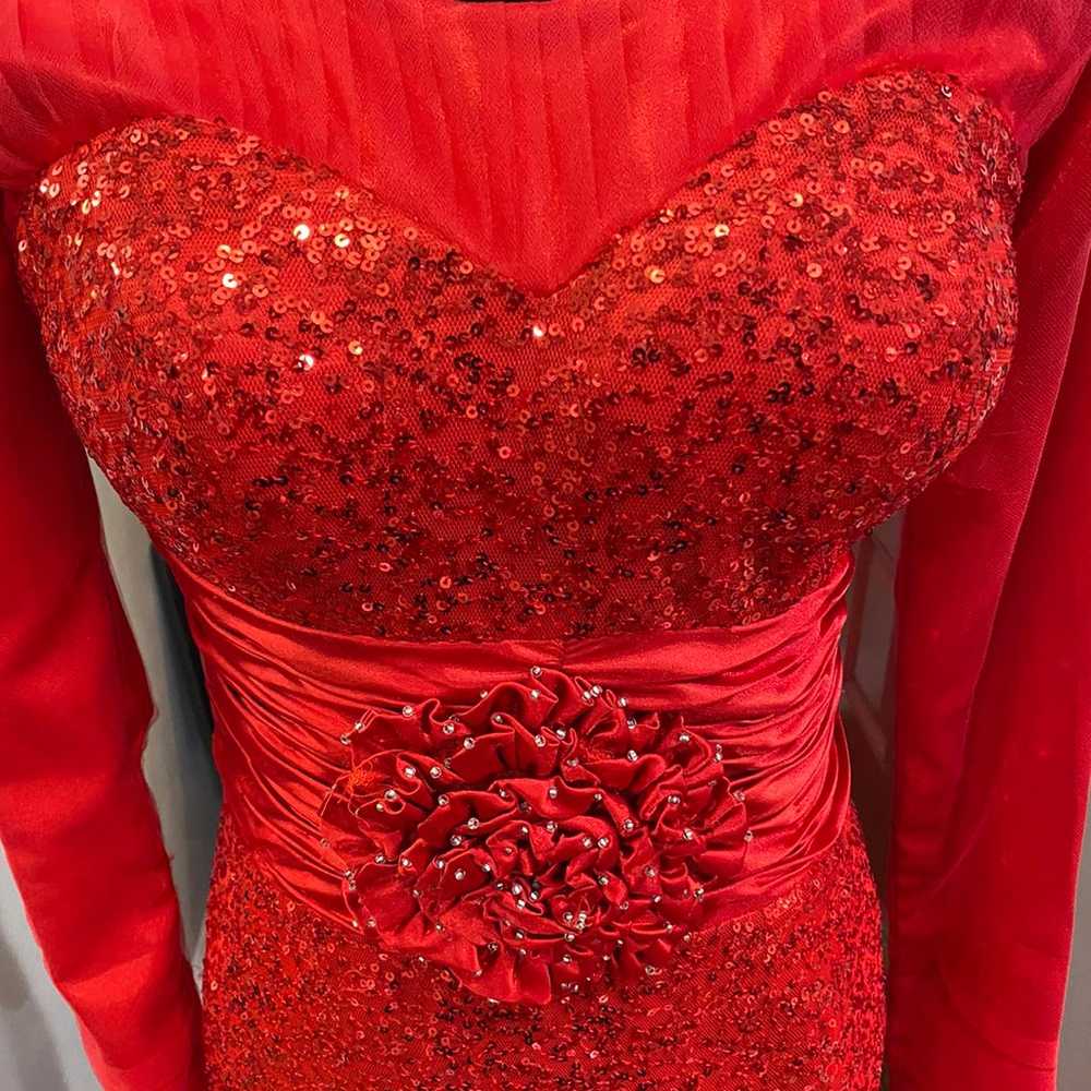 Red Sequin Long Sleeve Dress - image 3