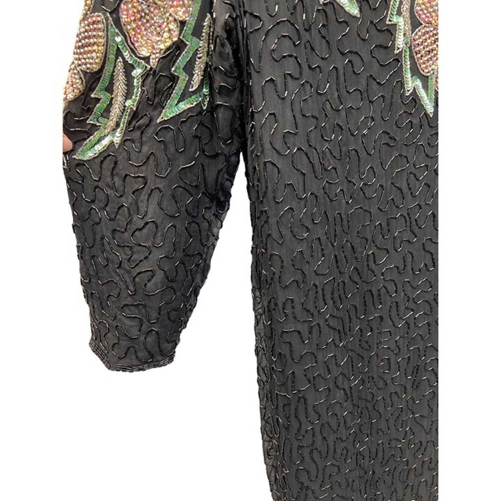 Scala Vintage Black Silk Floral Beaded Sequin Dre… - image 4