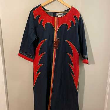 Vintage Molato African Themed Studded Denim Dress