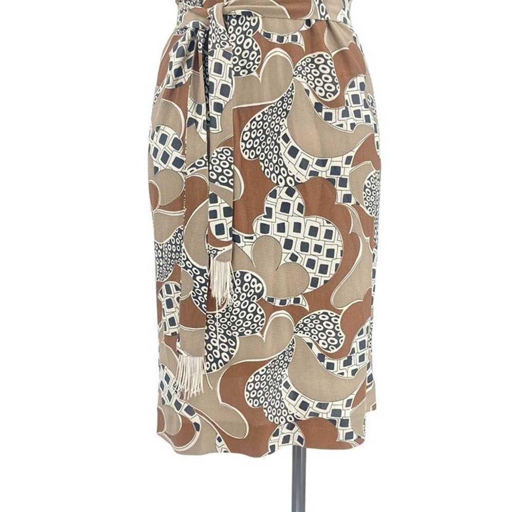 1960's Geometric Print Brown & Beige Dress with S… - image 3
