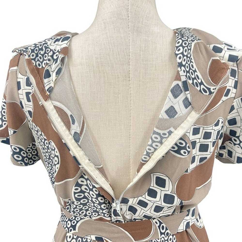 1960's Geometric Print Brown & Beige Dress with S… - image 6