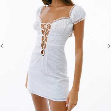 With Jean Sexy Eyelet Embroidery plunge lace up d… - image 1