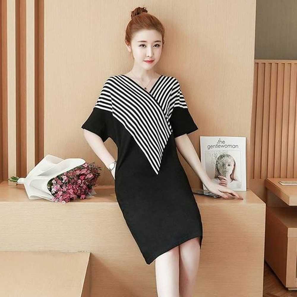 New fashion V-neck striped patchwork skirt mid-le… - image 1