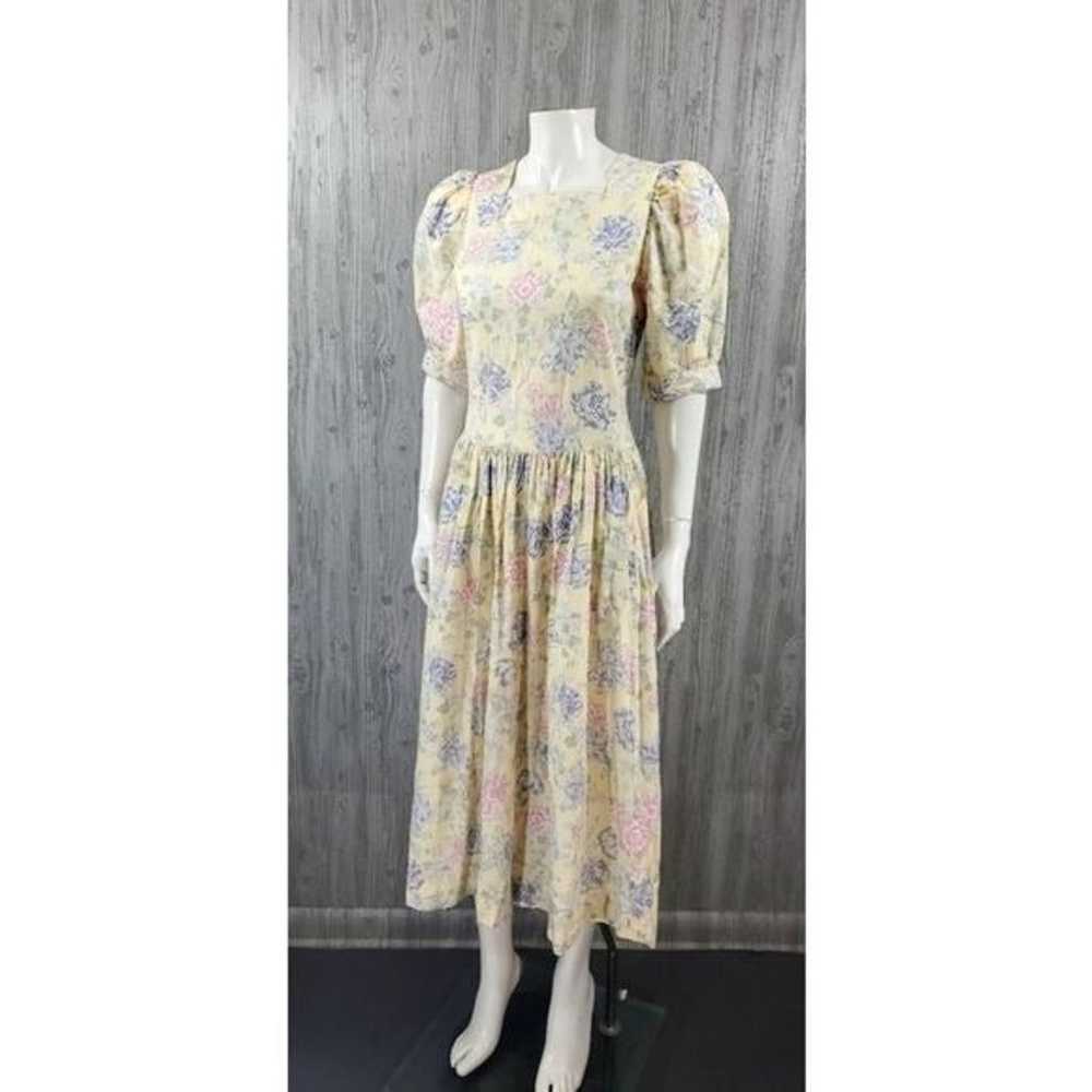 Vintage Laura Ashley Midi Dress Yellow Floral Puf… - image 2