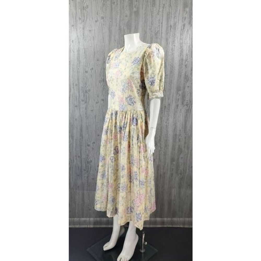 Vintage Laura Ashley Midi Dress Yellow Floral Puf… - image 3