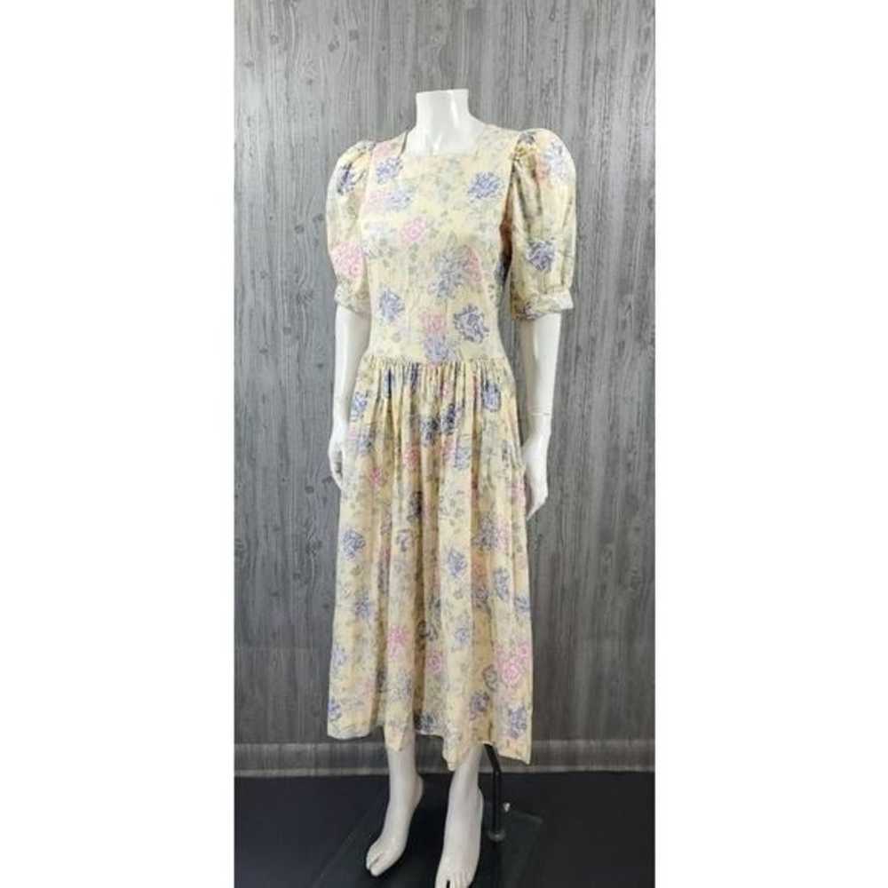 Vintage Laura Ashley Midi Dress Yellow Floral Puf… - image 4