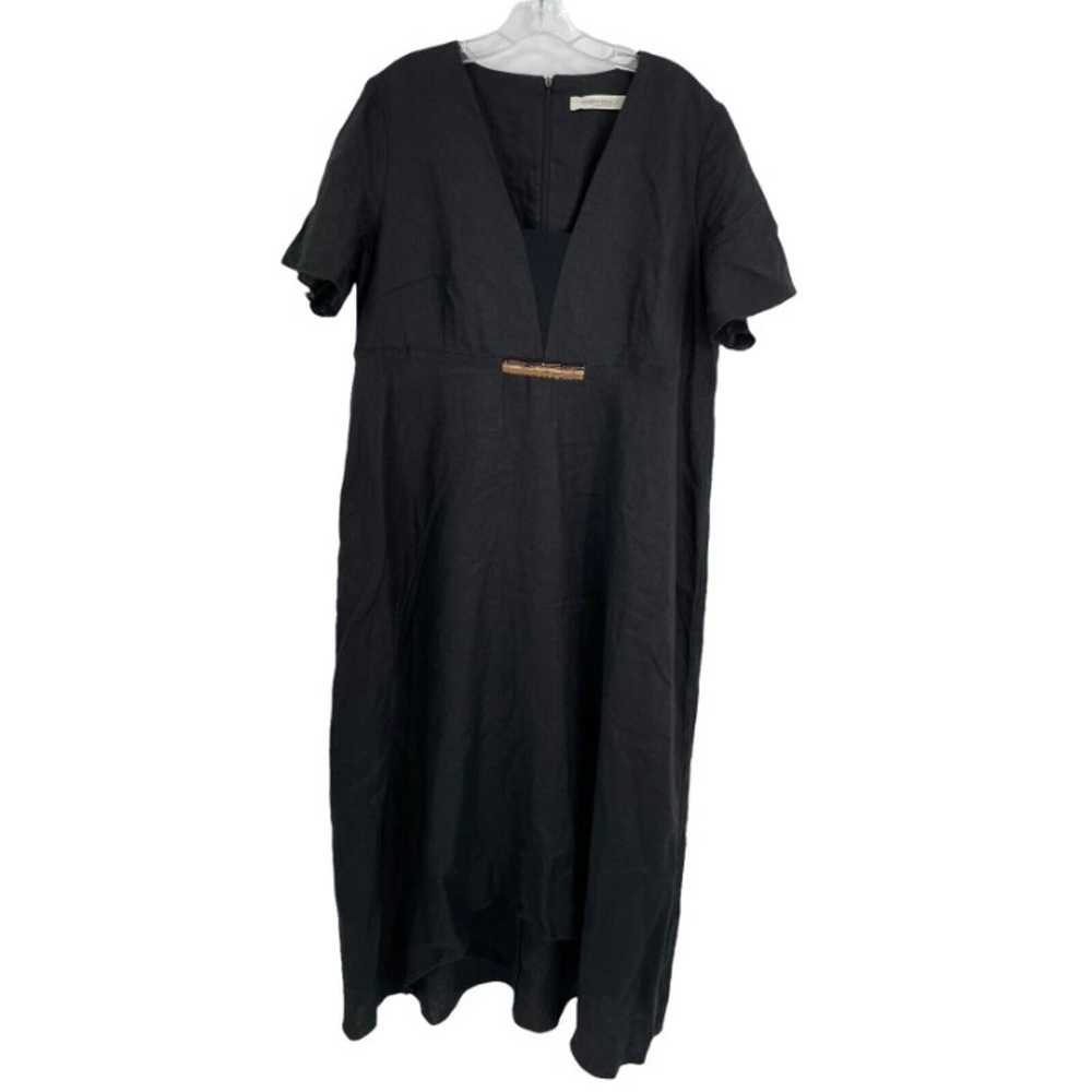 Marina Rinaldi Linen Dress Solid Black Short Slee… - image 1