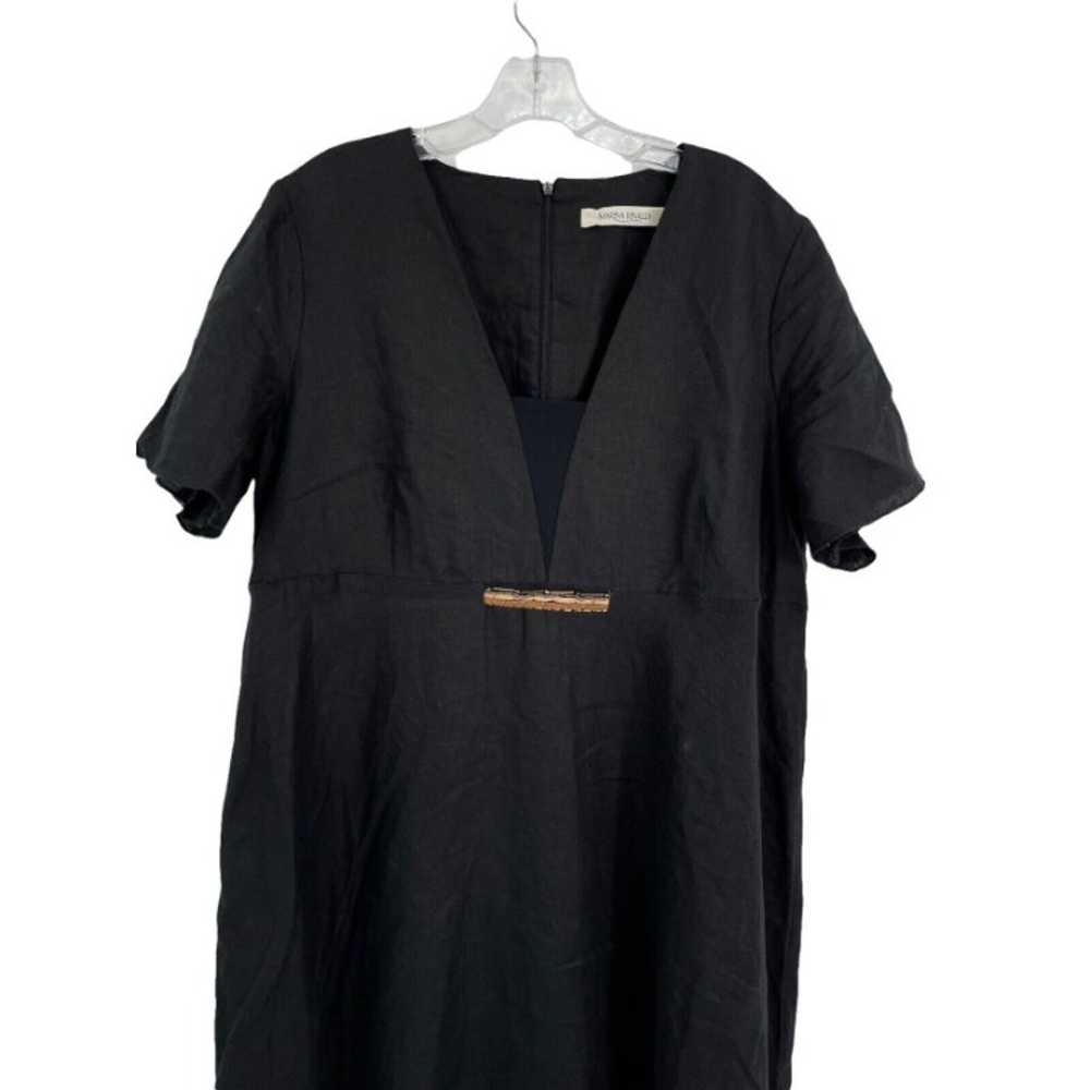 Marina Rinaldi Linen Dress Solid Black Short Slee… - image 2
