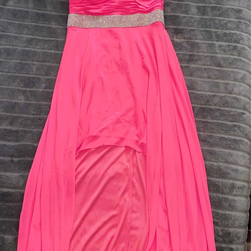 Hot pink high/low strapless dress - image 1