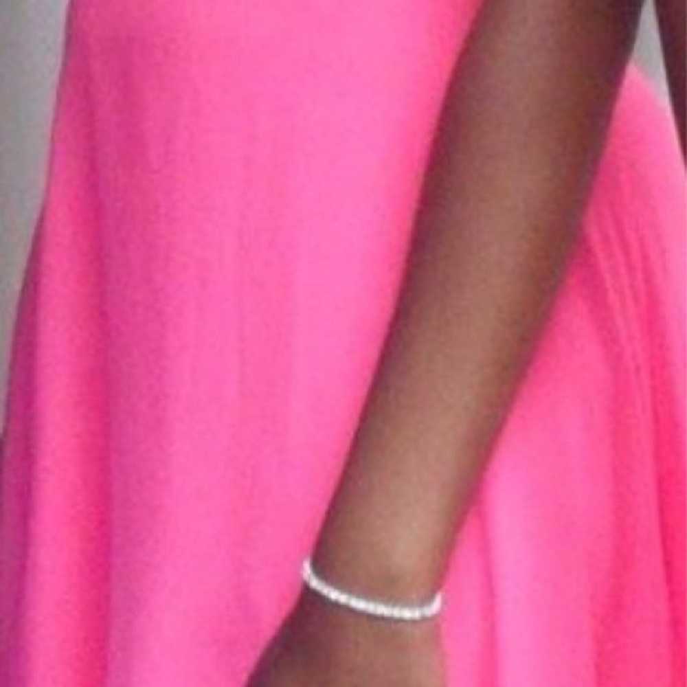 Hot pink high/low strapless dress - image 3
