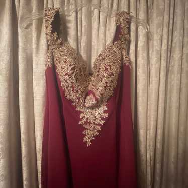 Formal burgundy and gold dress