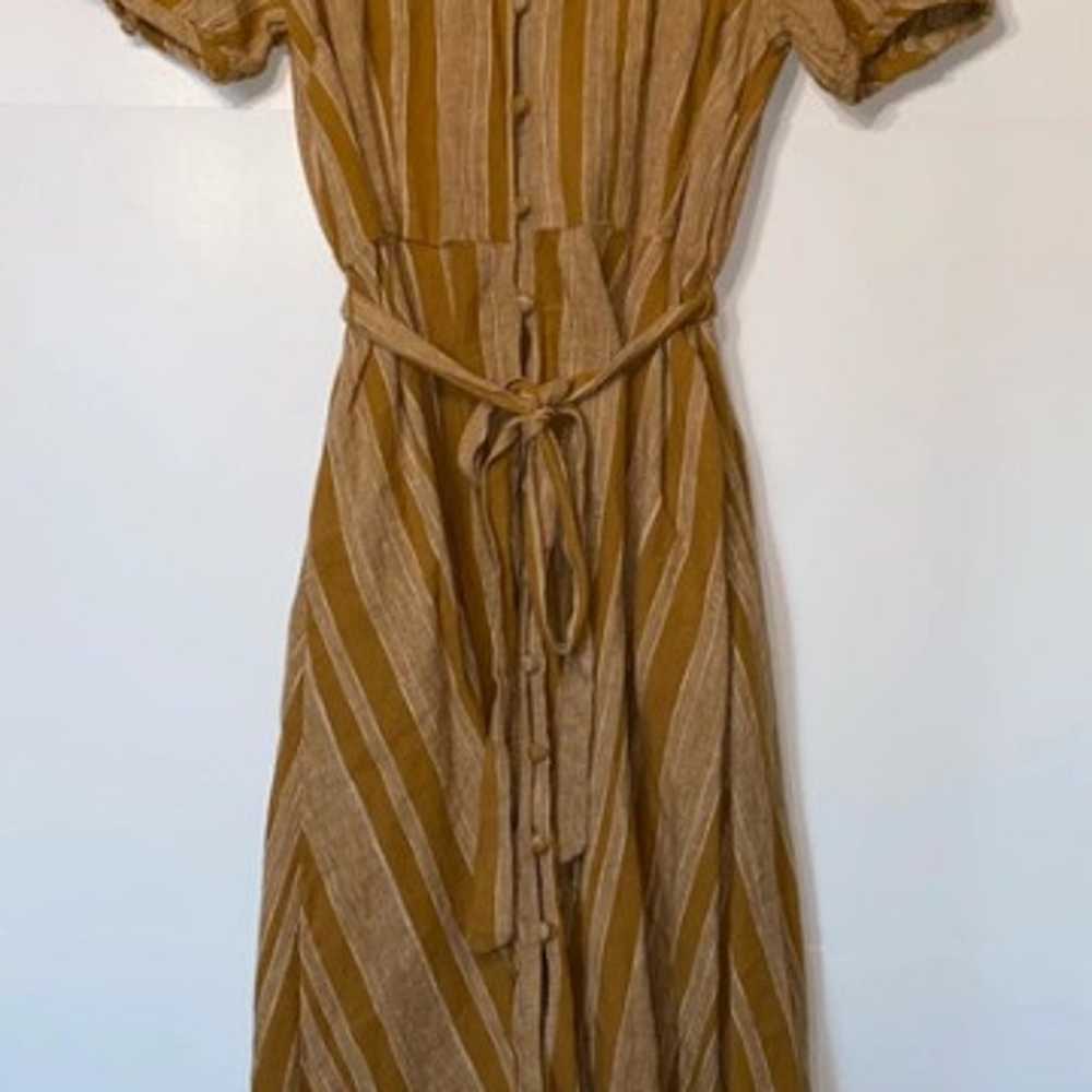 Mustard Striped Linen Dress w/ Pockets - image 1
