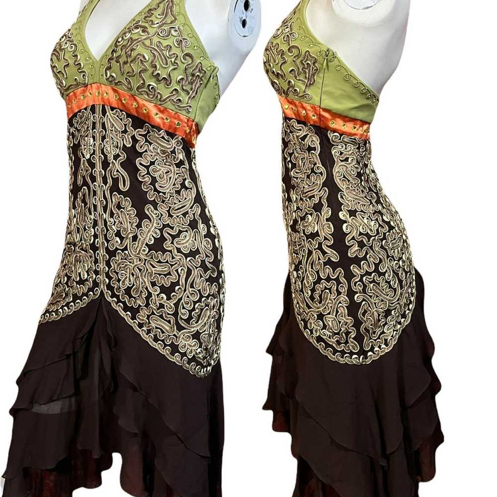 CACHE Asymmetric Silk Embroidered Halter Dress 2 - image 2