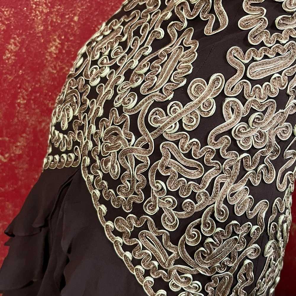 CACHE Asymmetric Silk Embroidered Halter Dress 2 - image 8