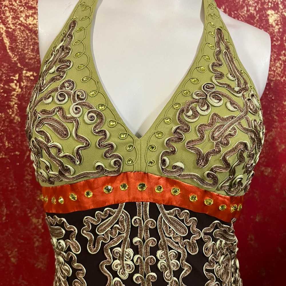 CACHE Asymmetric Silk Embroidered Halter Dress 2 - image 9