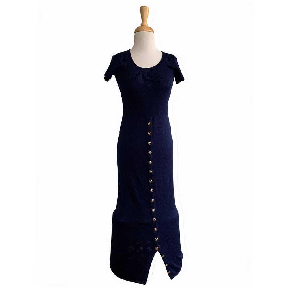 St John Knits Maxi Long Dress Button Up Navy Blue… - image 1
