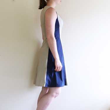 Elie Tahari Navy Blue and Sand Fit-and-Flare Dress - image 1
