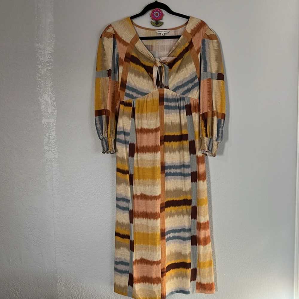 Ranna Gil Linen Tie Front Fez Stripe Midi Dress S - image 4