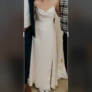 Satin Cowl Neck White Dress - Wedding