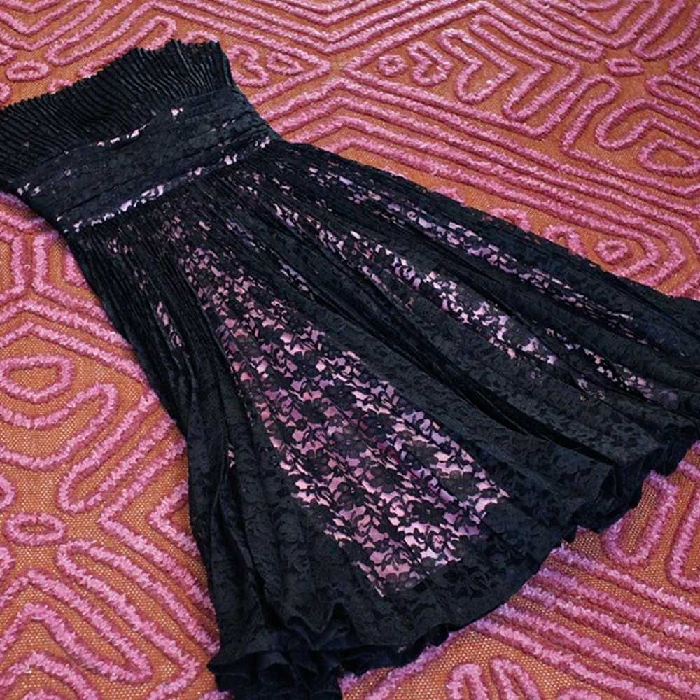 Vintage Betsey Johnson Evening black lace pink li… - image 2